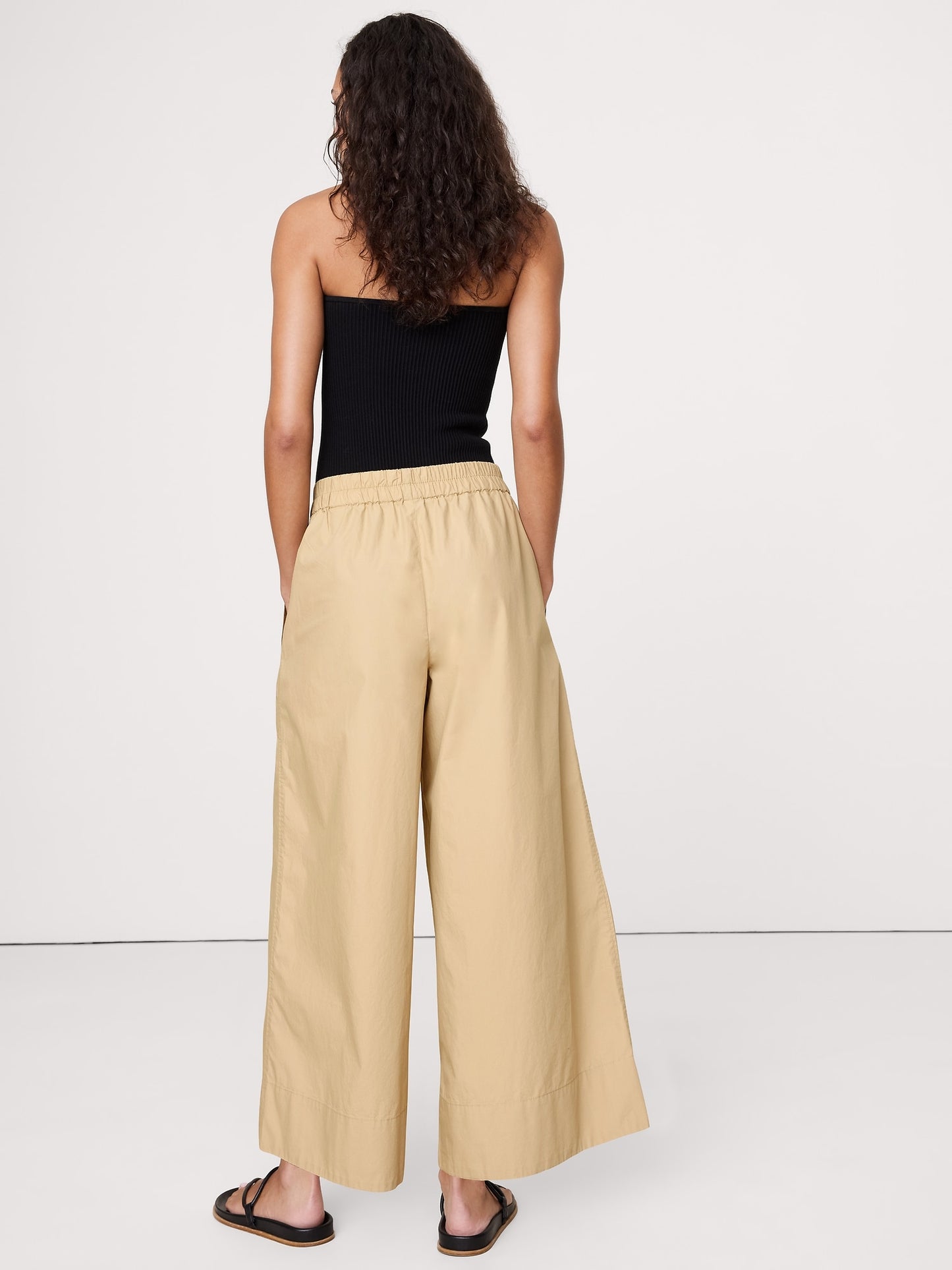Wide-Leg Cotton Poplin Pull-On Ankle Pant