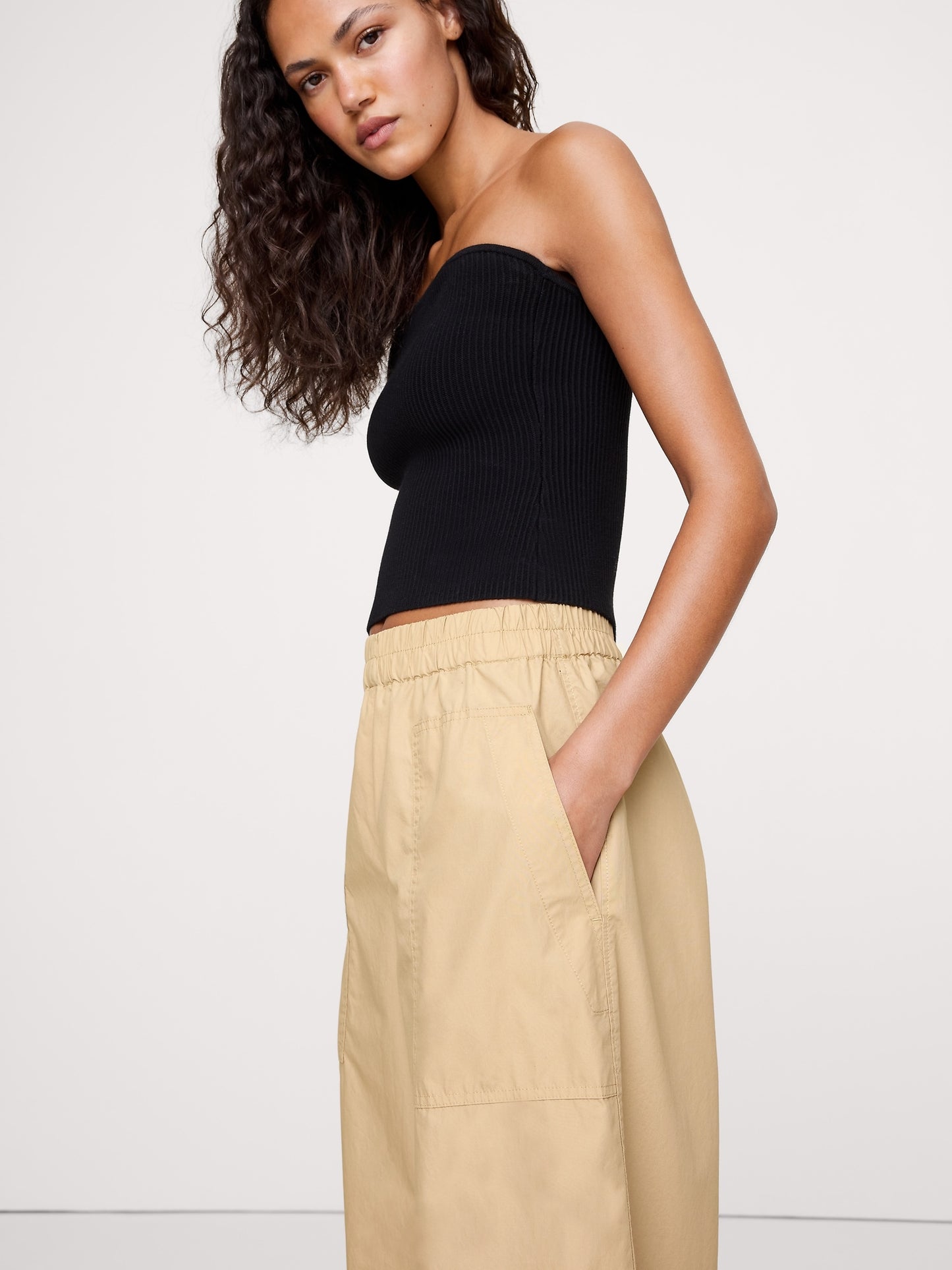 Wide-Leg Cotton Poplin Pull-On Ankle Pant