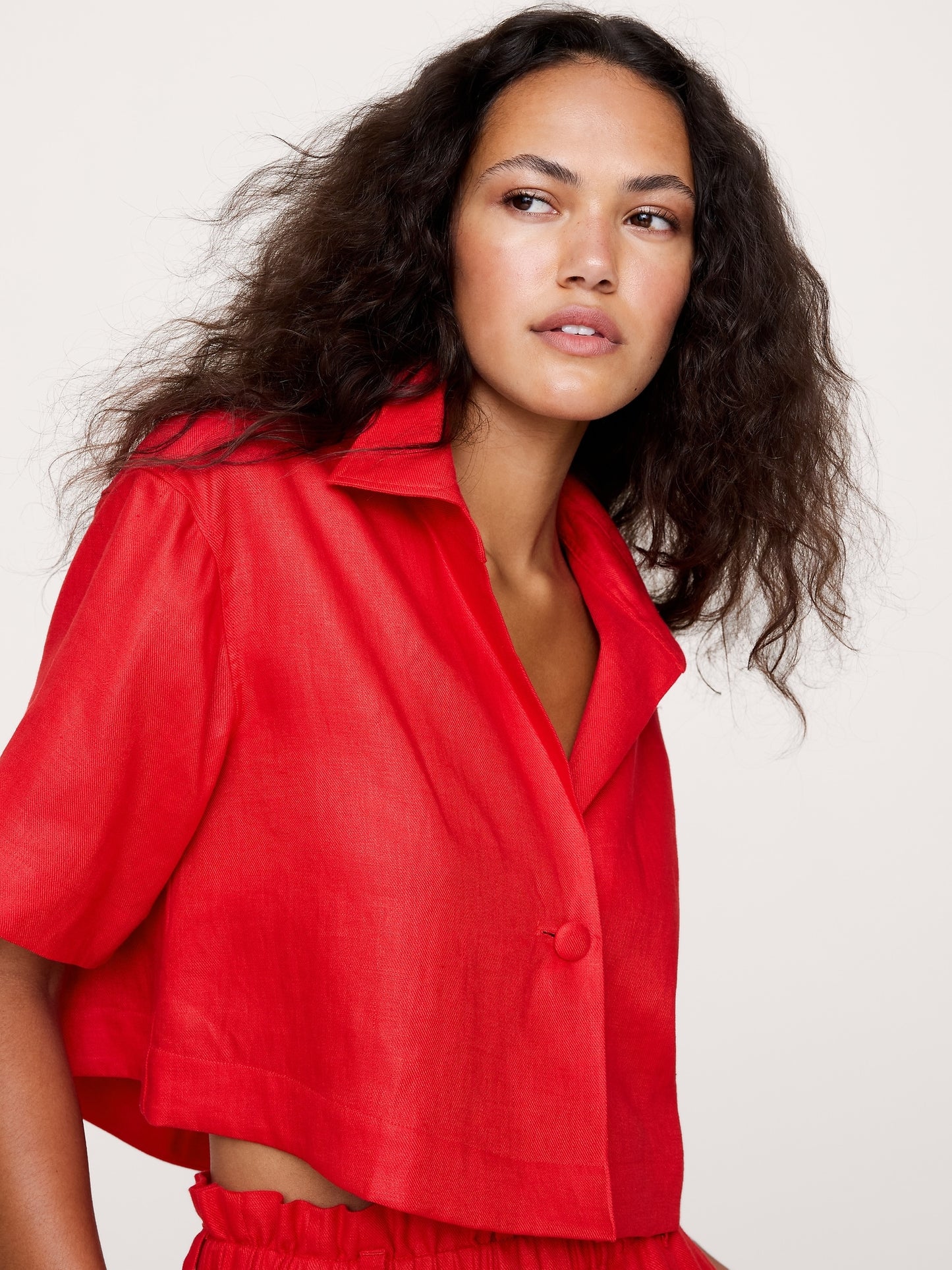 Oversized Linen Cropped Resort Shirt