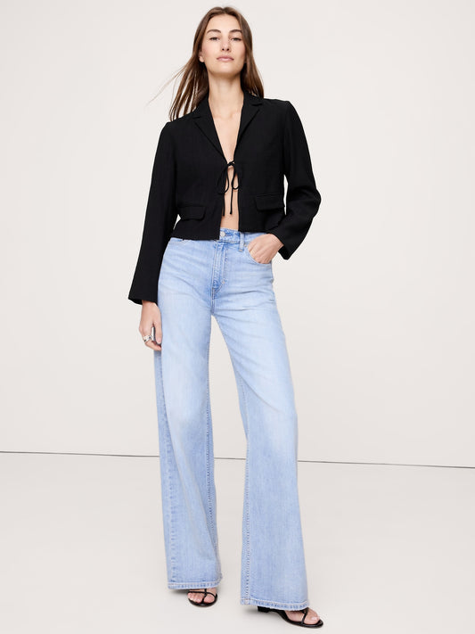 Crinkle Tie-Front Cropped Blazer