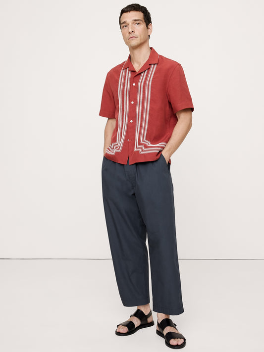 Loose Cotton Poplin Pull-On Cropped Pant