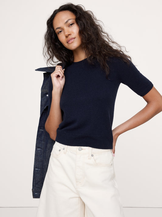 Lightweight Cashmere Short-Sleeve Sweater