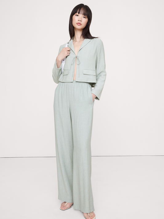 Pull-On Wide-Leg Crinkle Pant