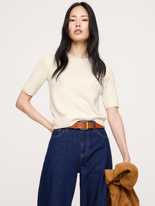 Lightweight Cashmere Short-Sleeve Sweater