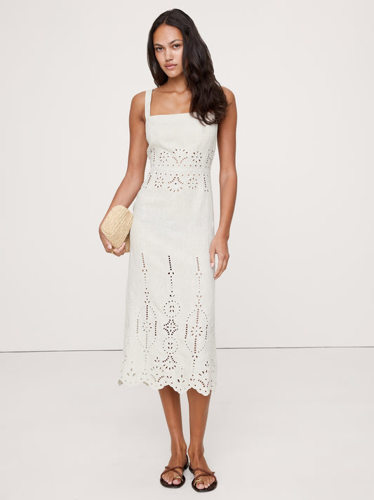 Eyelet Linen Midi Dress