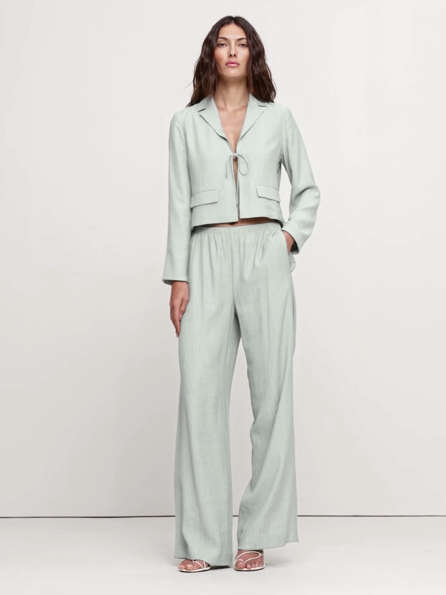 Crinkle Tie-Front Cropped Blazer