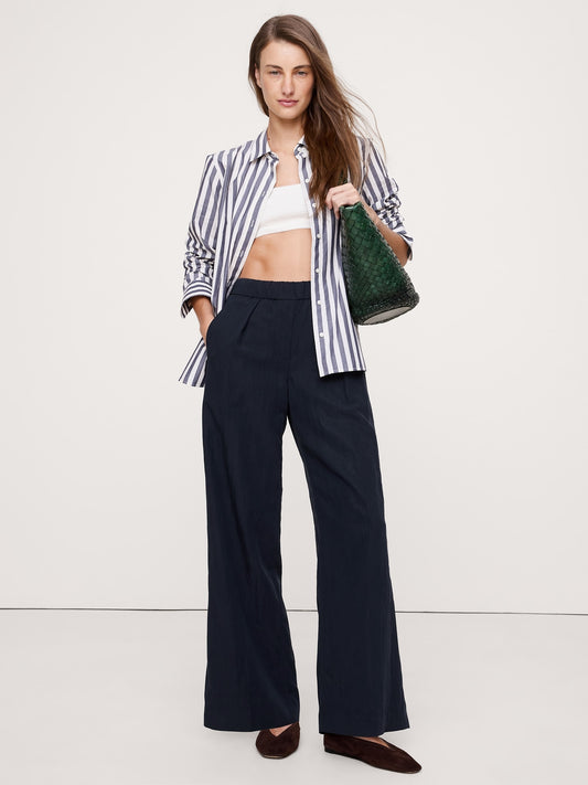 Mid-Rise Wide-Leg Drapey Pull-On Pant