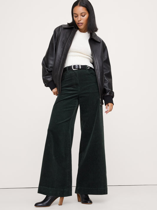High-Rise Wide-Leg Corduroy Pull-On Pant