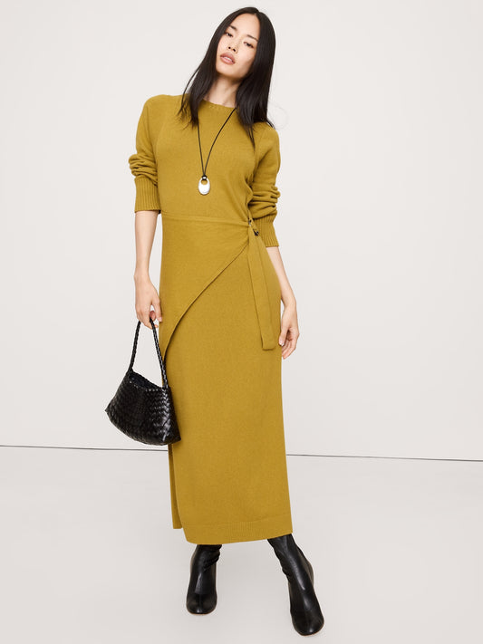 Merino-Cotton Wrap Sweater Dress