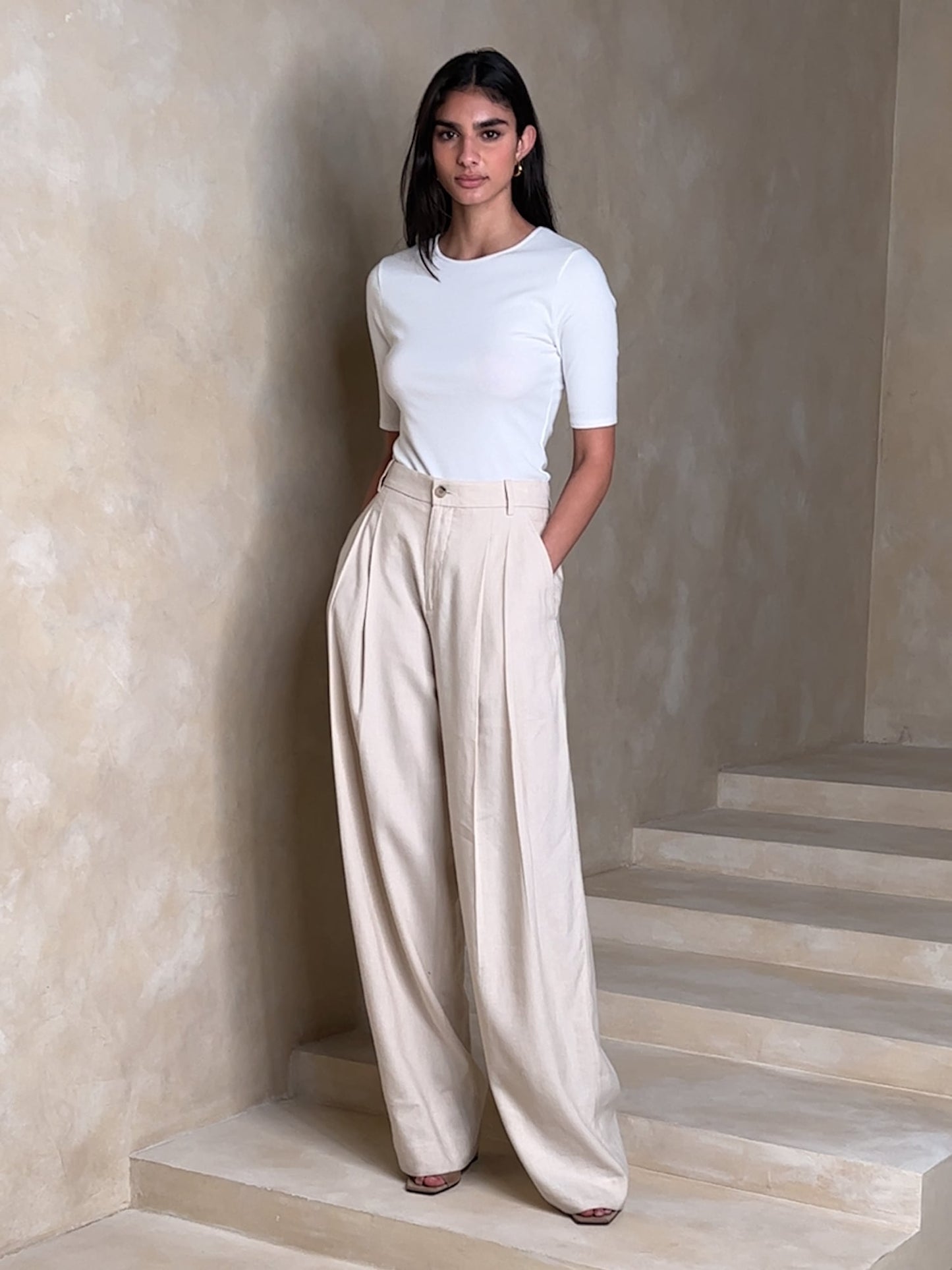 Ribbed Elbow-Sleeve T-Shirt