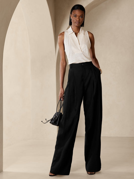 Lena Wide-Leg Linen-Blend Pant