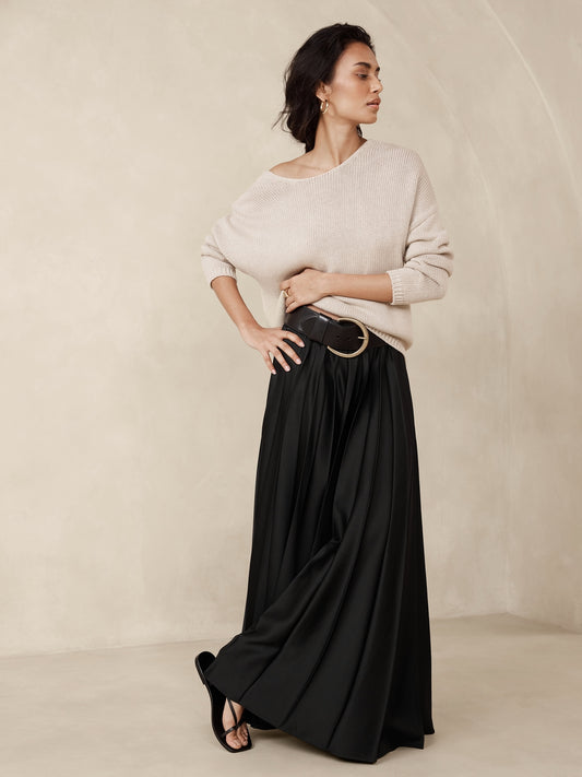 Ness Pleated Satin Maxi Skirt