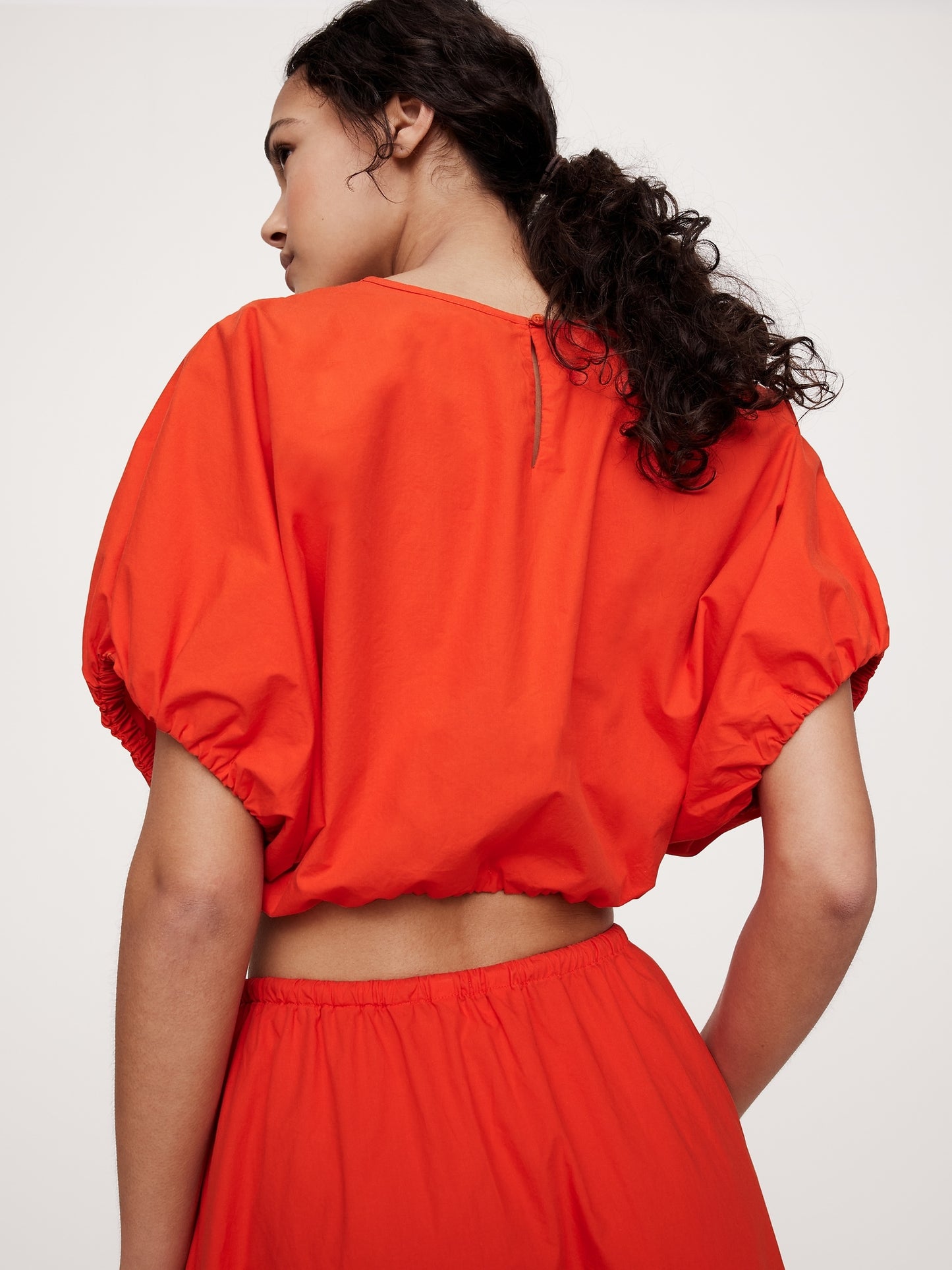 Poplin Bubble-Hem Cropped Top