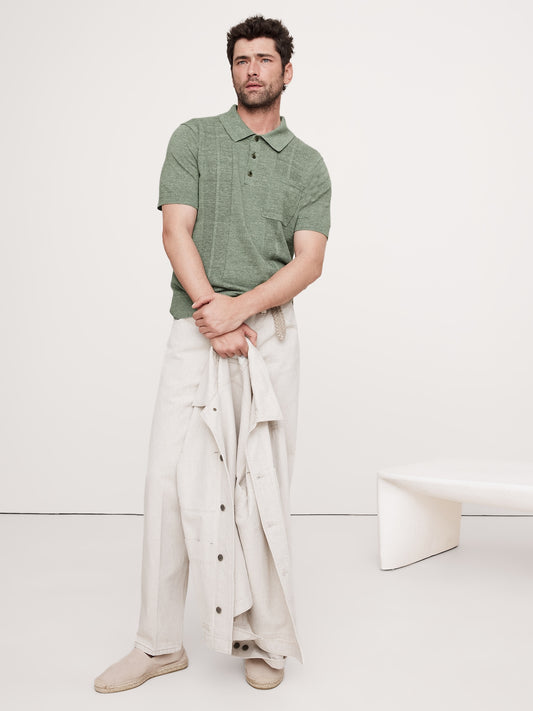 Linen-Cotton Ribbed Sweater Polo