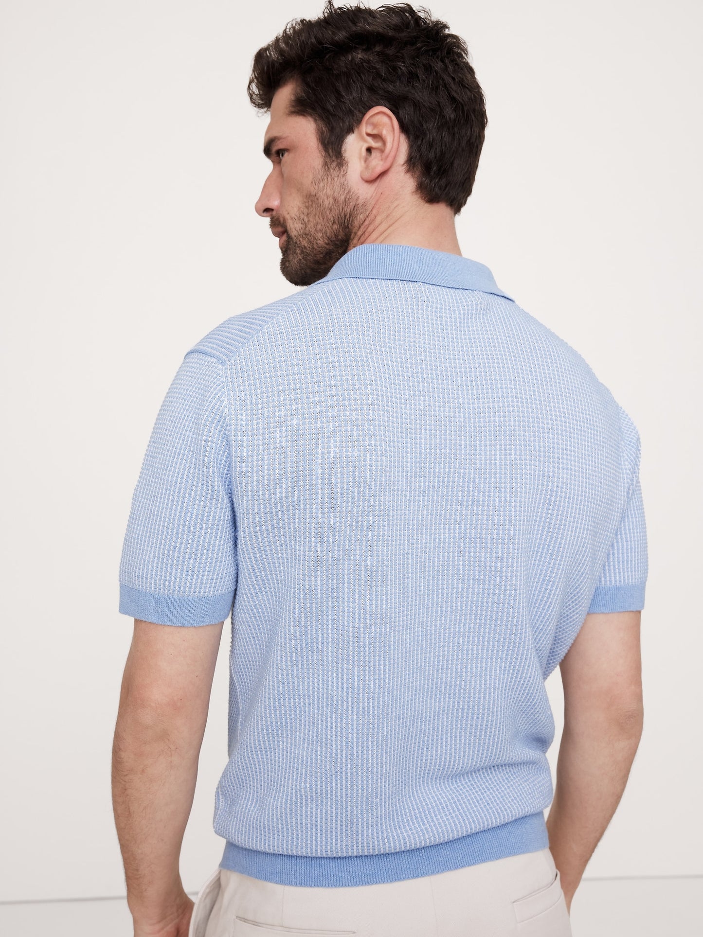Cotton-Linen Johnny-Collar Sweater Polo
