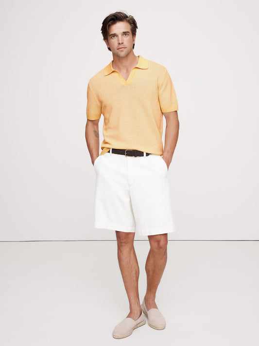 Cotton-Linen Johnny-Collar Sweater Polo