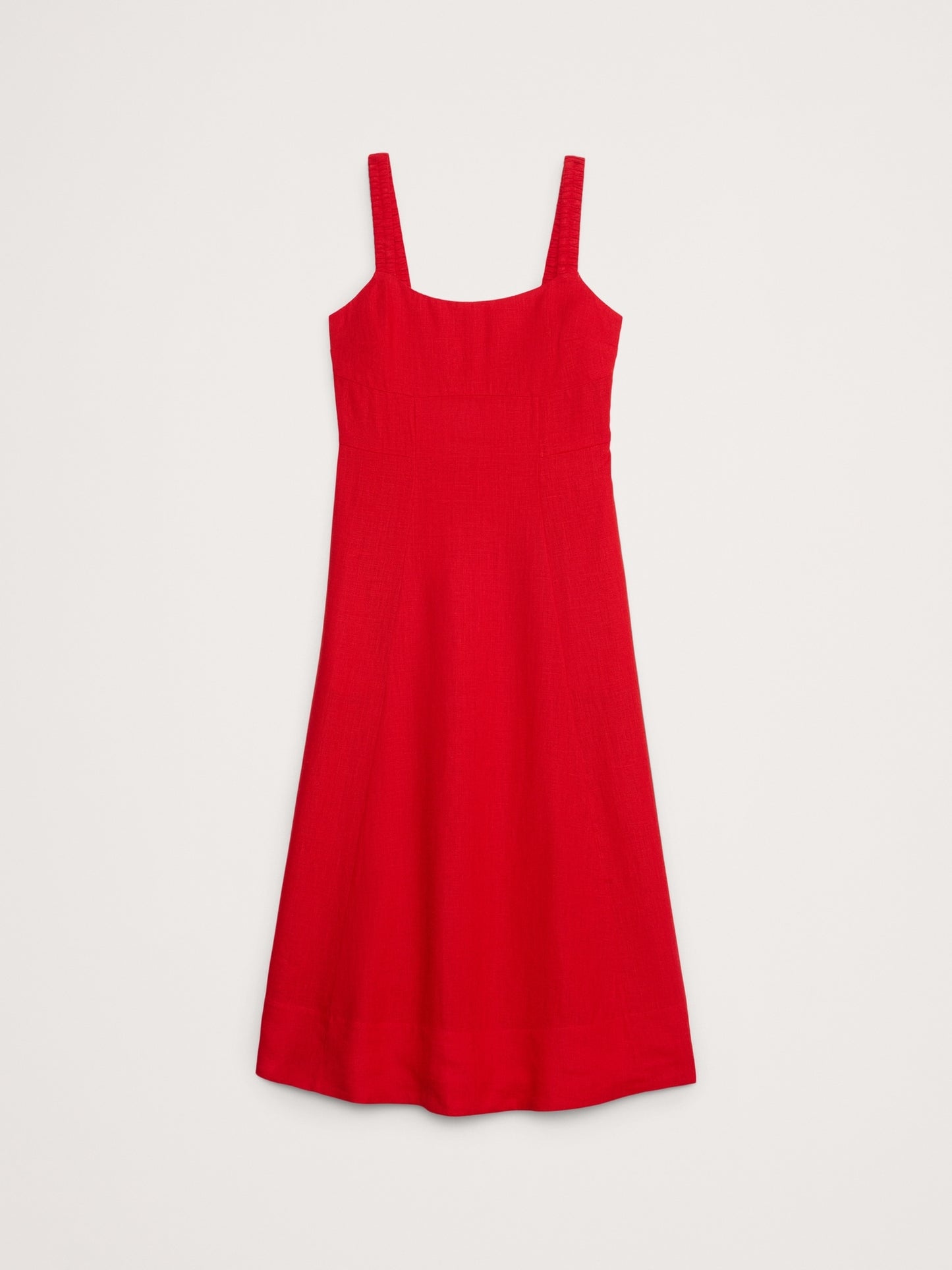 Linen Square-Neck Midi Dress