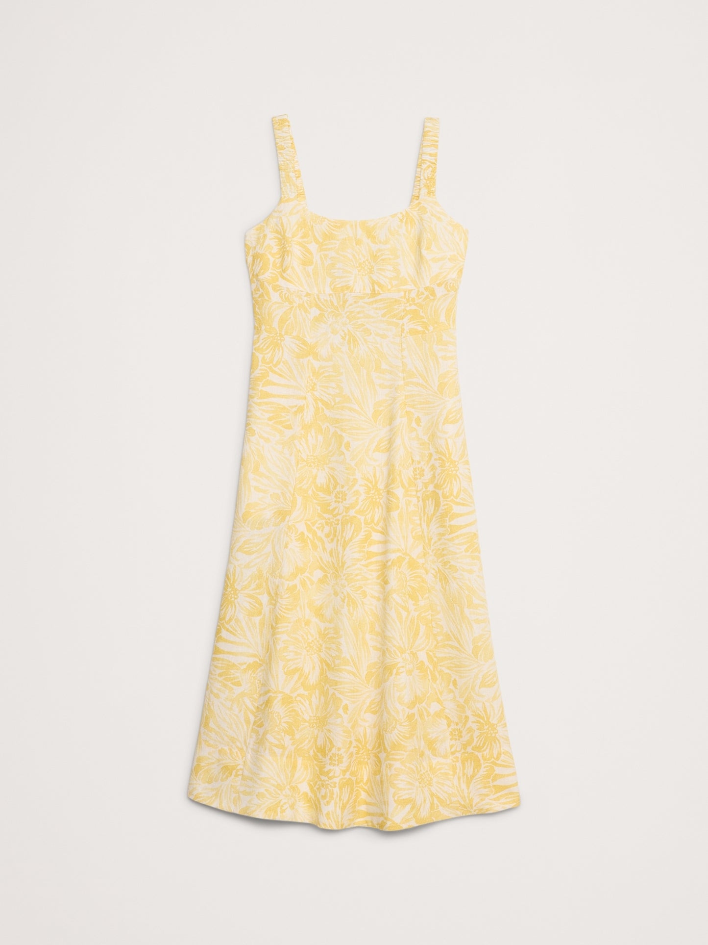 Linen Square-Neck Midi Dress