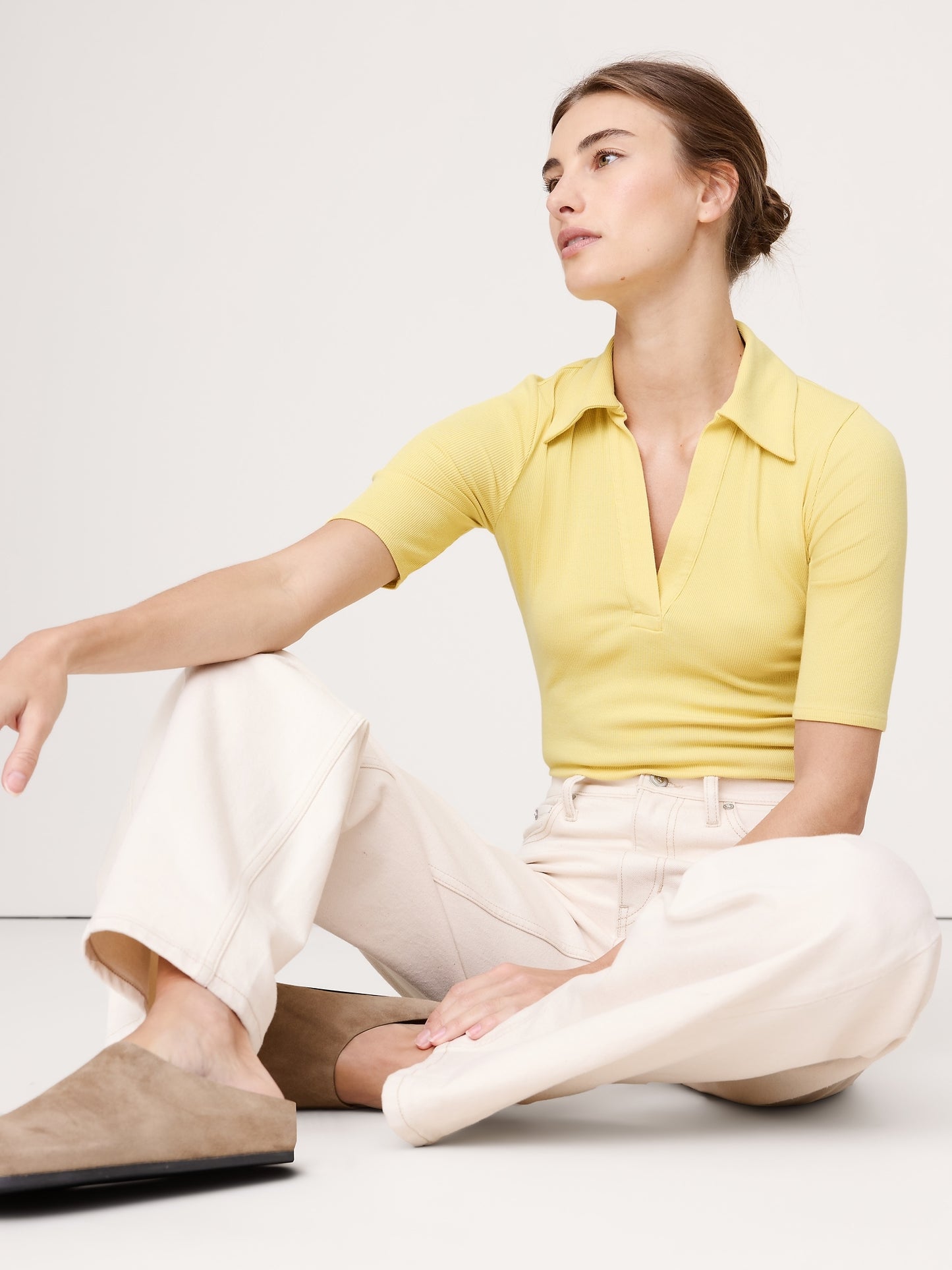 Ribbed Elbow-Sleeve Polo