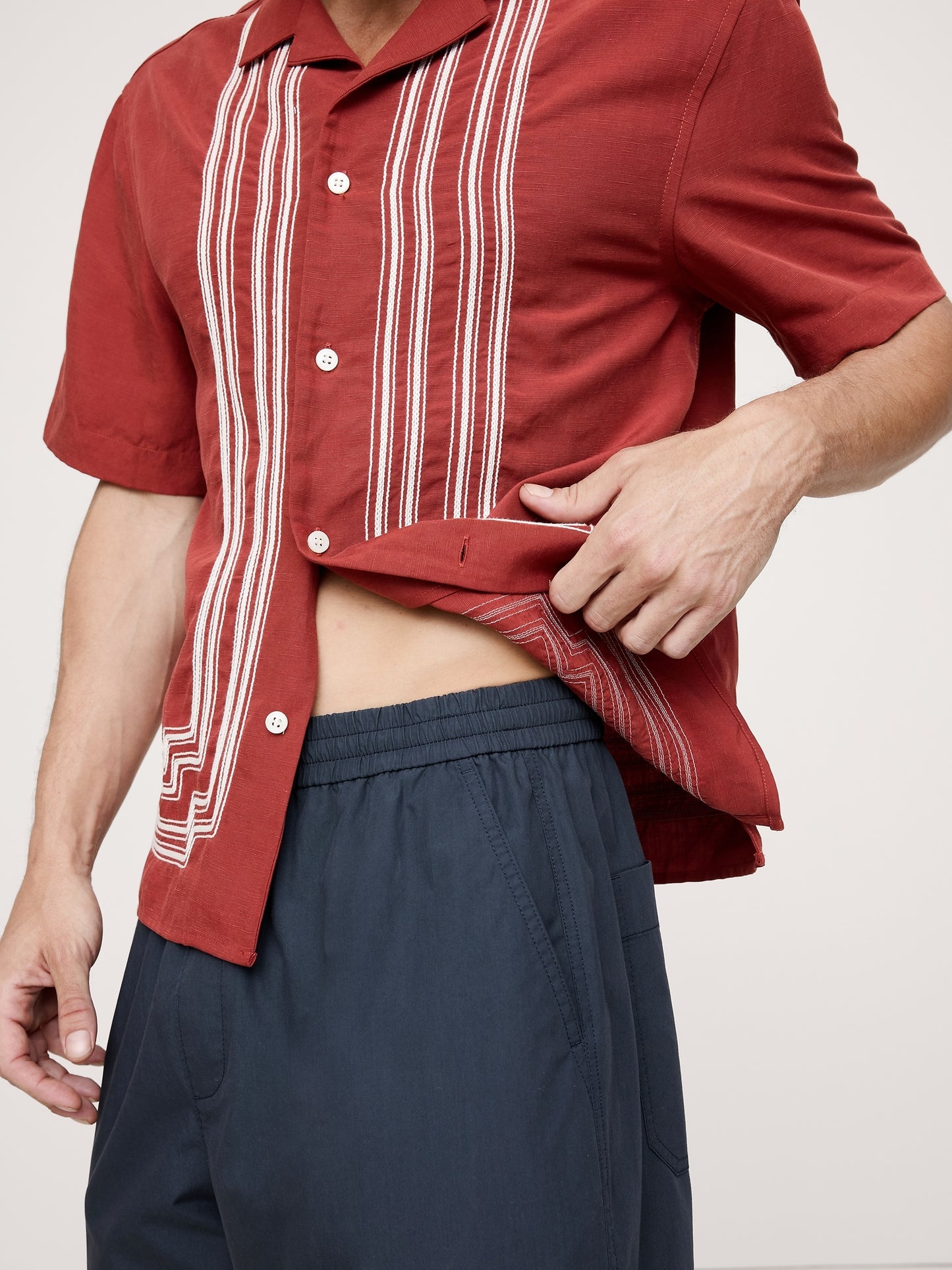 Loose Cotton Poplin Pull-On Cropped Pant