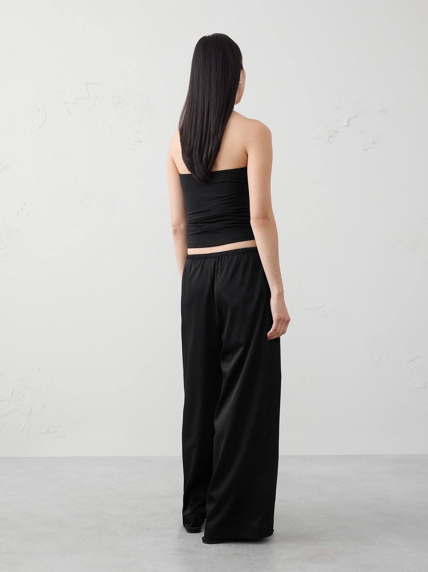 Wide-Leg Crinkled Satin Pull-On Pant
