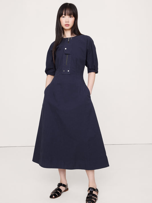 STRETCH-COTTON TWILL UTILITY MIDI DRESS
