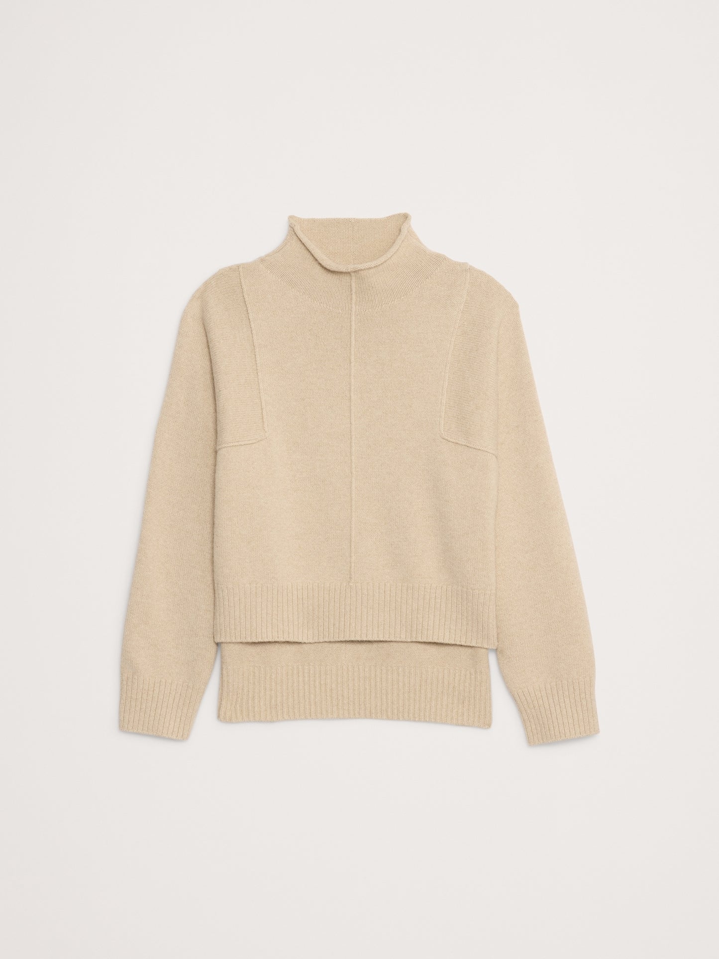Oversized Merino-Cotton High-Low Funnel-Neck Sweater