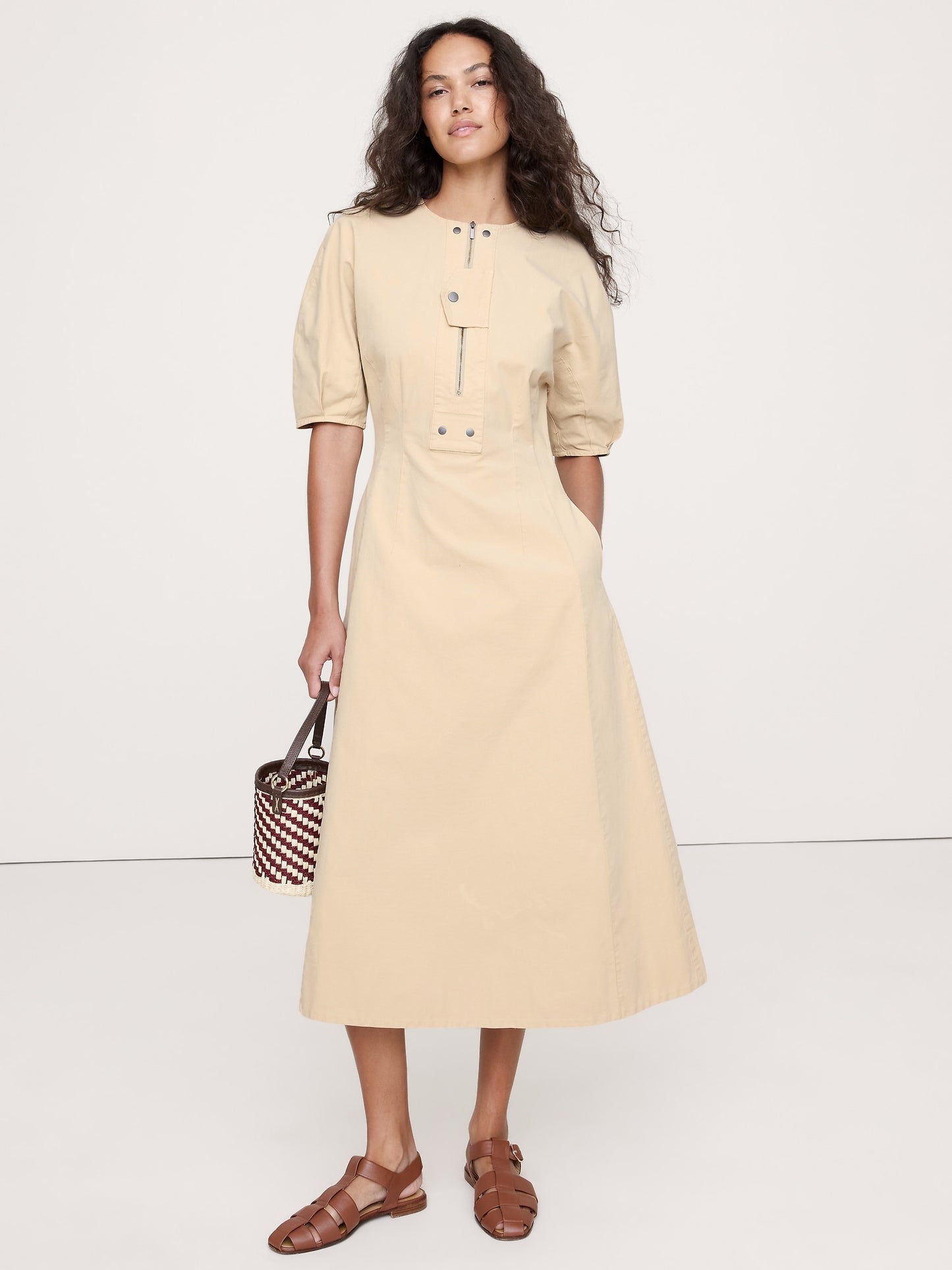 STRETCH-COTTON TWILL UTILITY MIDI DRESS