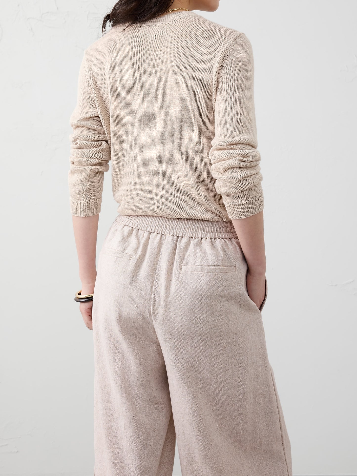 Wide-Leg High-Rise Linen-Blend Cropped Pull-On Pant