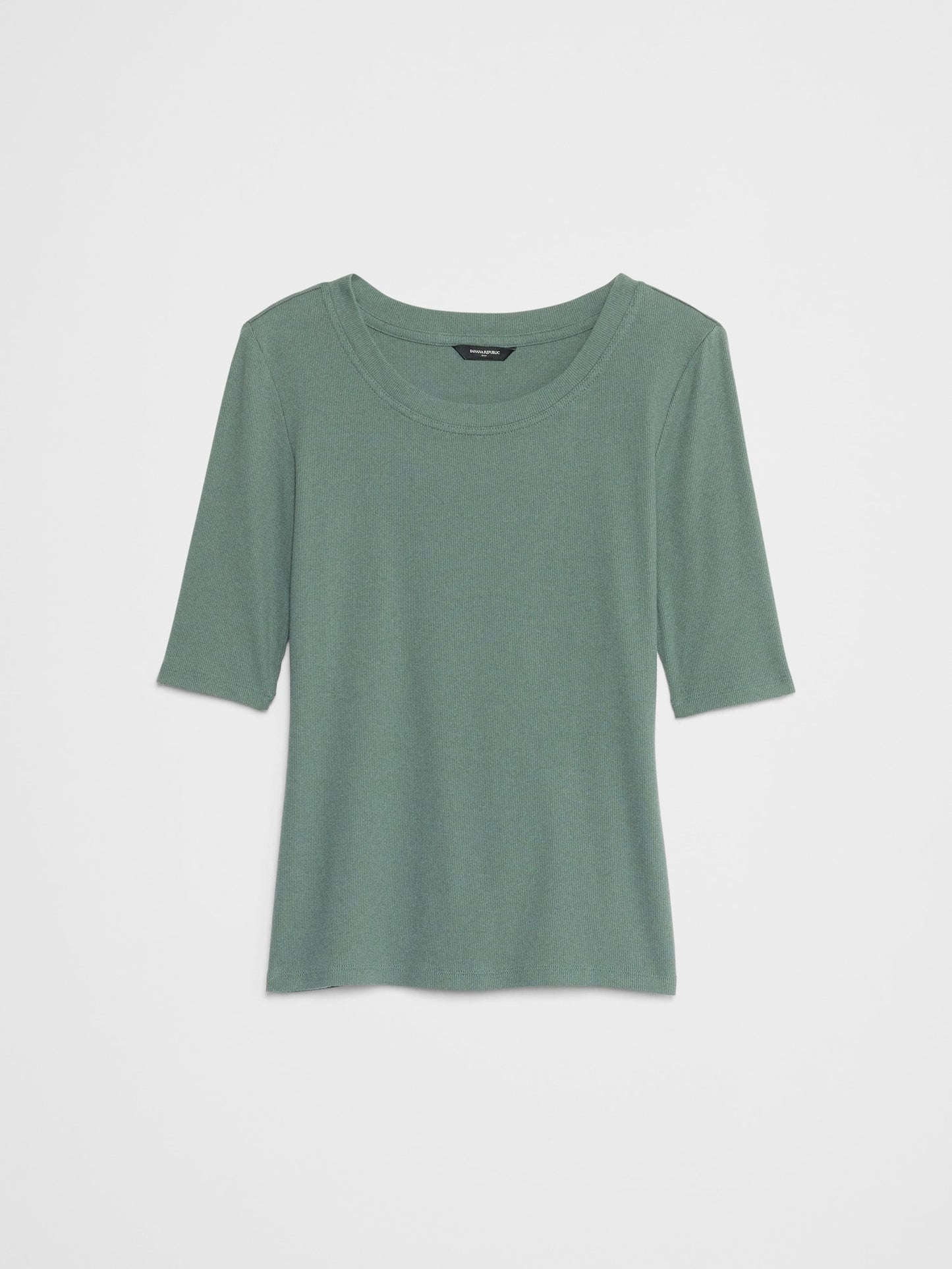 Ribbed Elbow-Sleeve T-Shirt