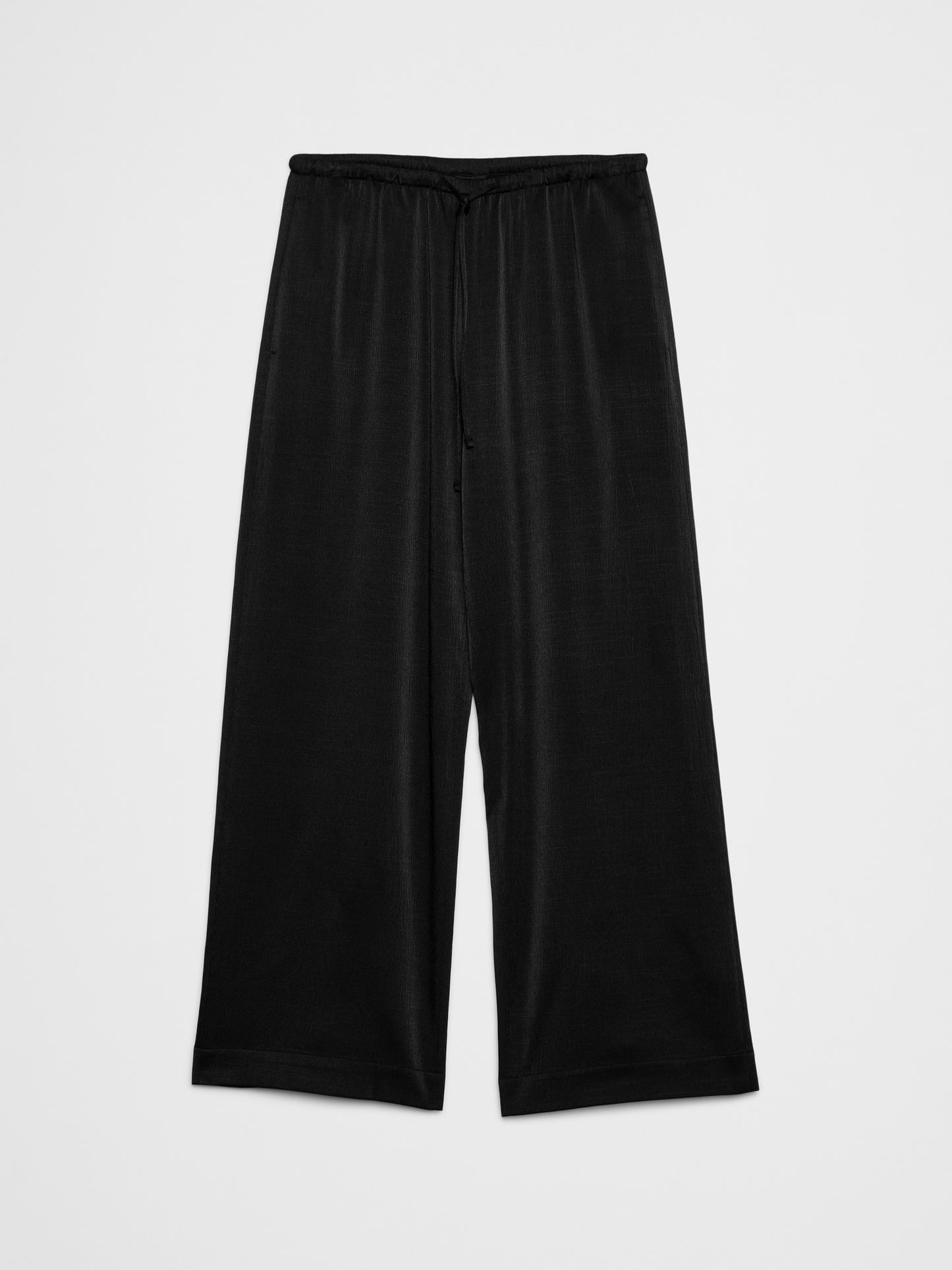 Wide-Leg Crinkled Satin Pull-On Pant