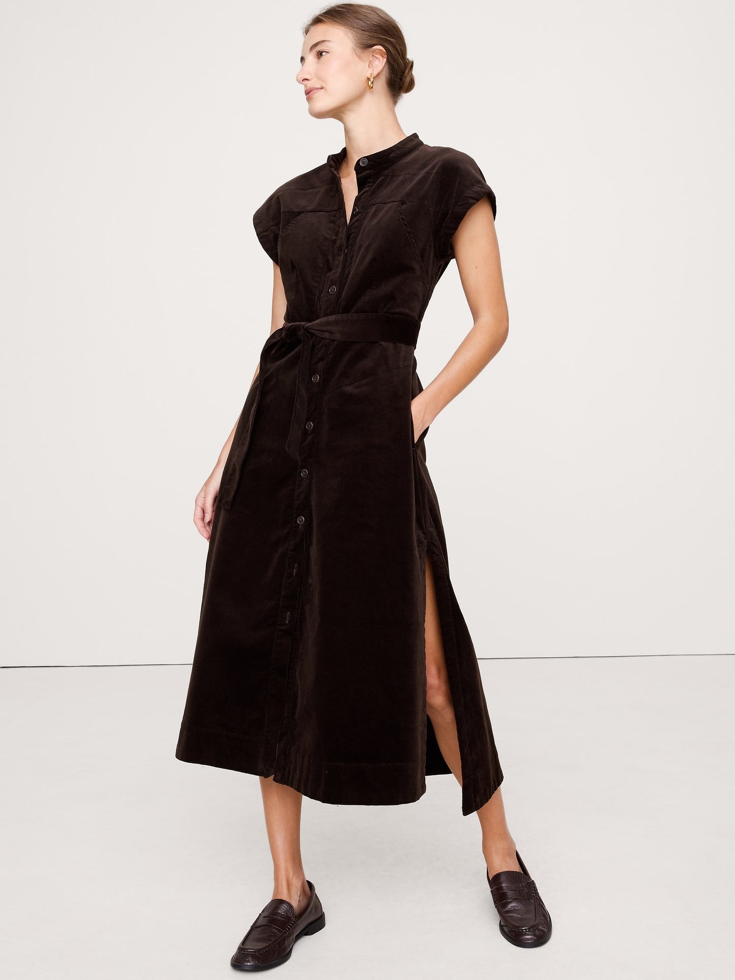 Corduroy Midi Shirt Dress