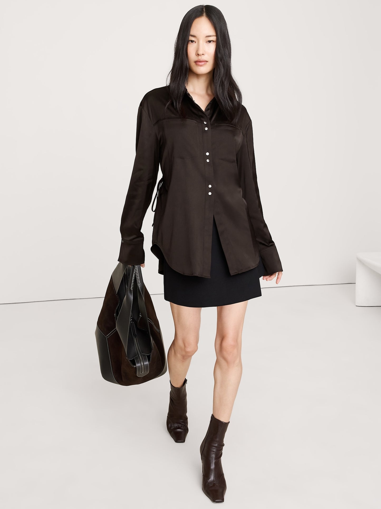 Stretch-Satin Cinch-Back Shirt