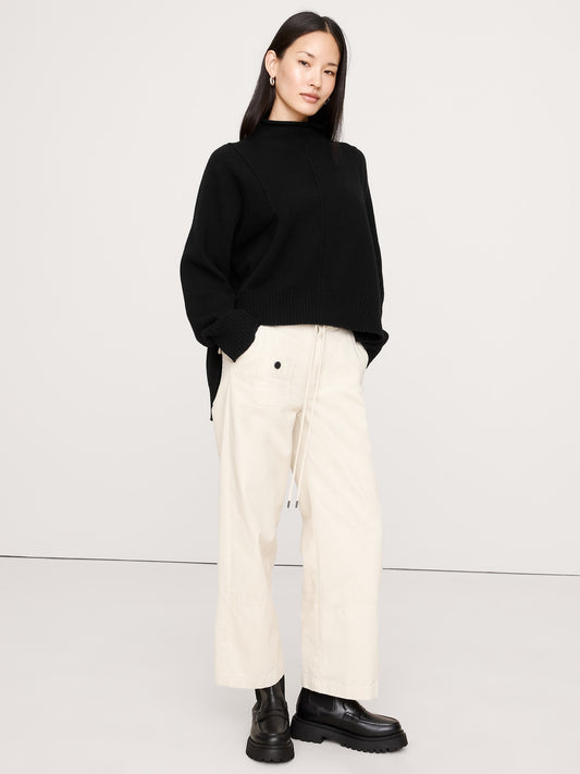 Oversized Merino-Cotton High-Low Funnel-Neck Sweater