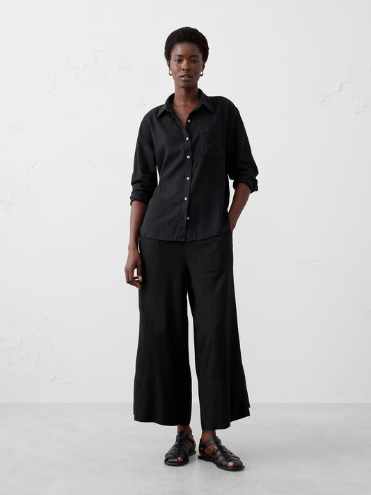 Wide-Leg High-Rise Linen-Blend Cropped Pull-On Pant