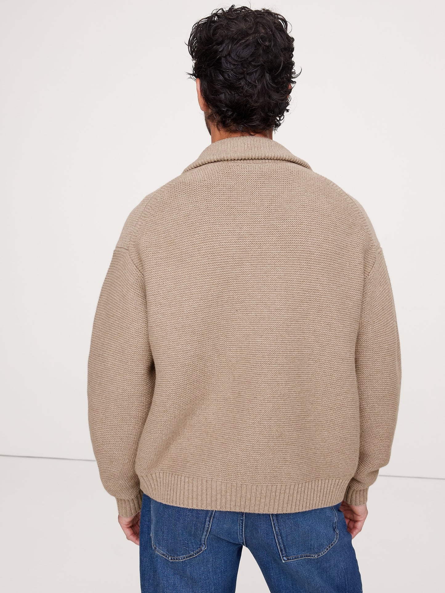 Italian Merino-Blend Ribbed Sweater Jacket