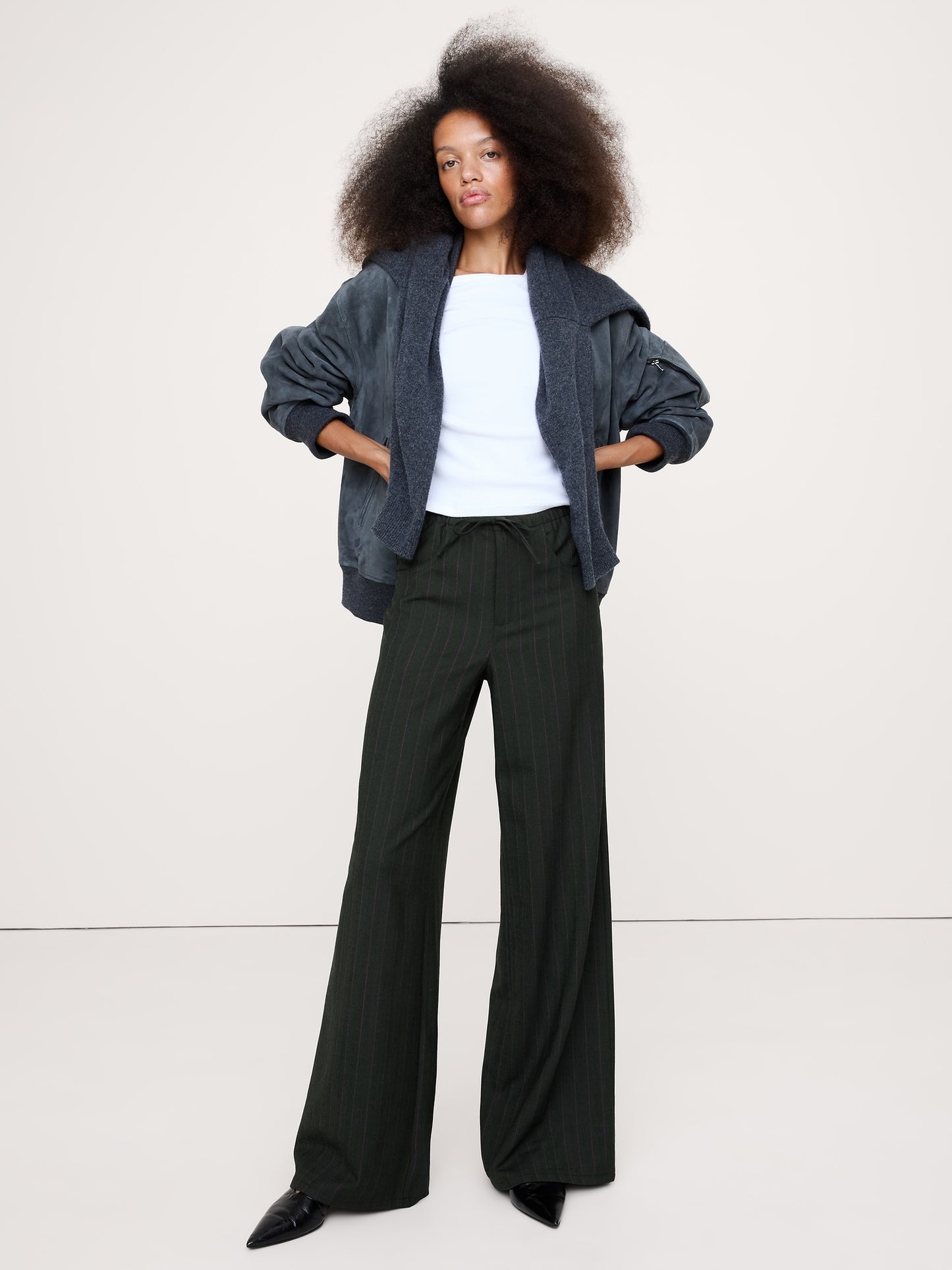 Mid-Rise Wide-Leg Flannel Drawstring Pant