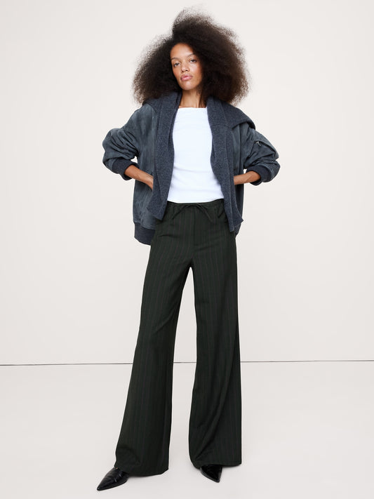Mid-Rise Wide-Leg Flannel Drawstring Pant