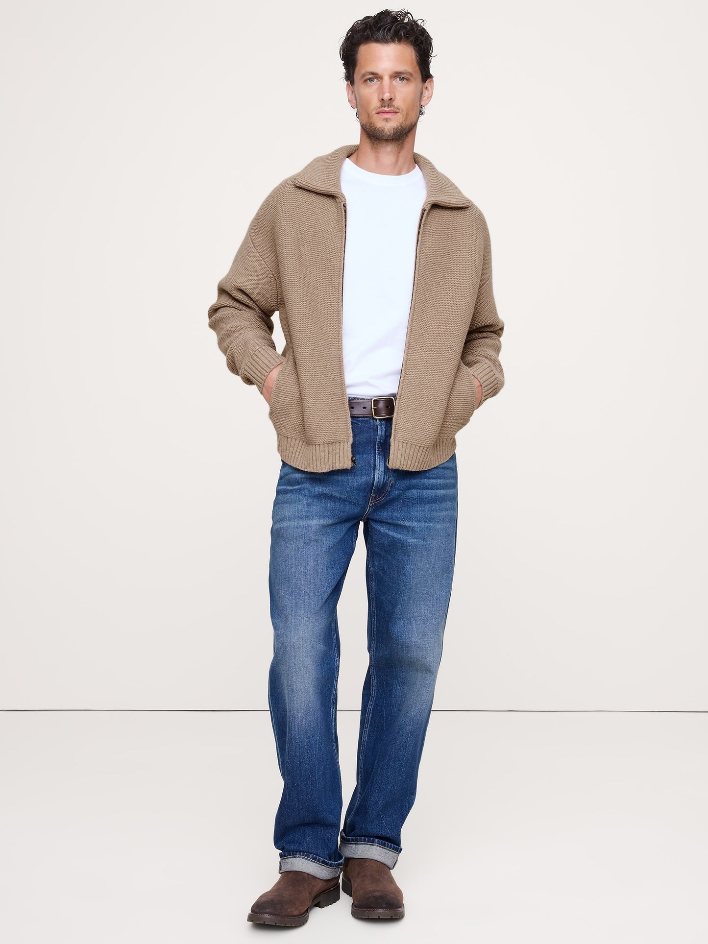 Italian Merino-Blend Ribbed Sweater Jacket