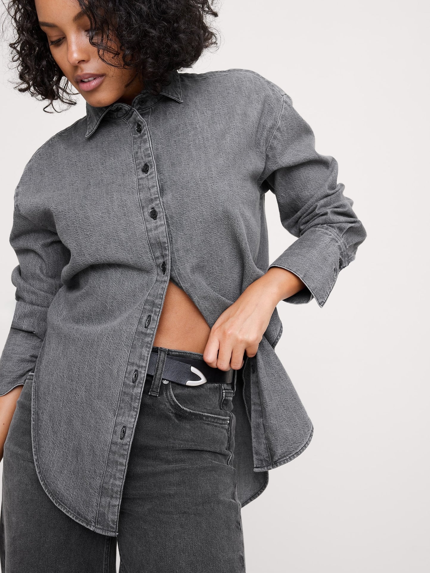 Denim Curve-Hem Shirt