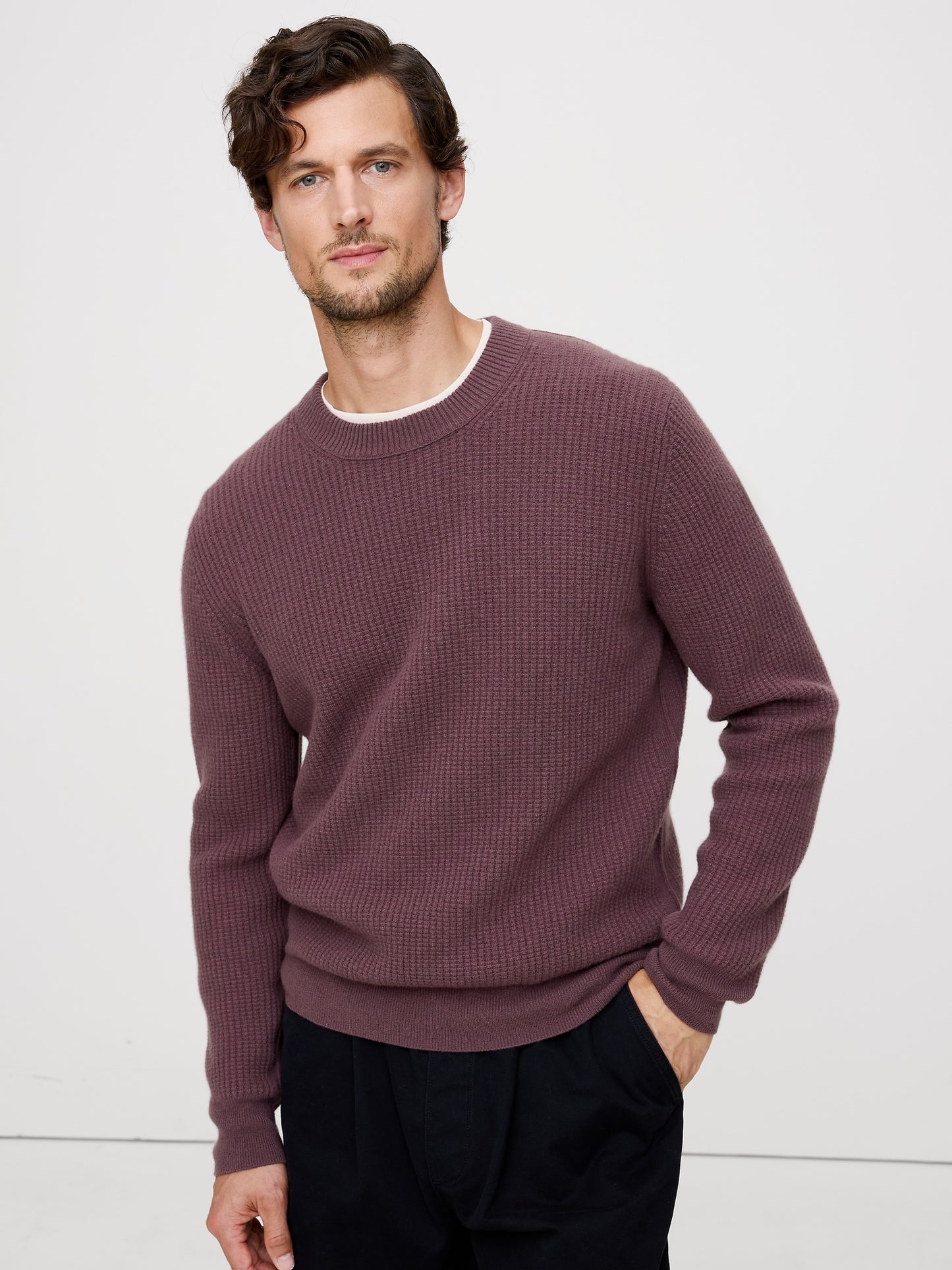 Italian Merino-Cashmere Waffle-Knit Sweater
