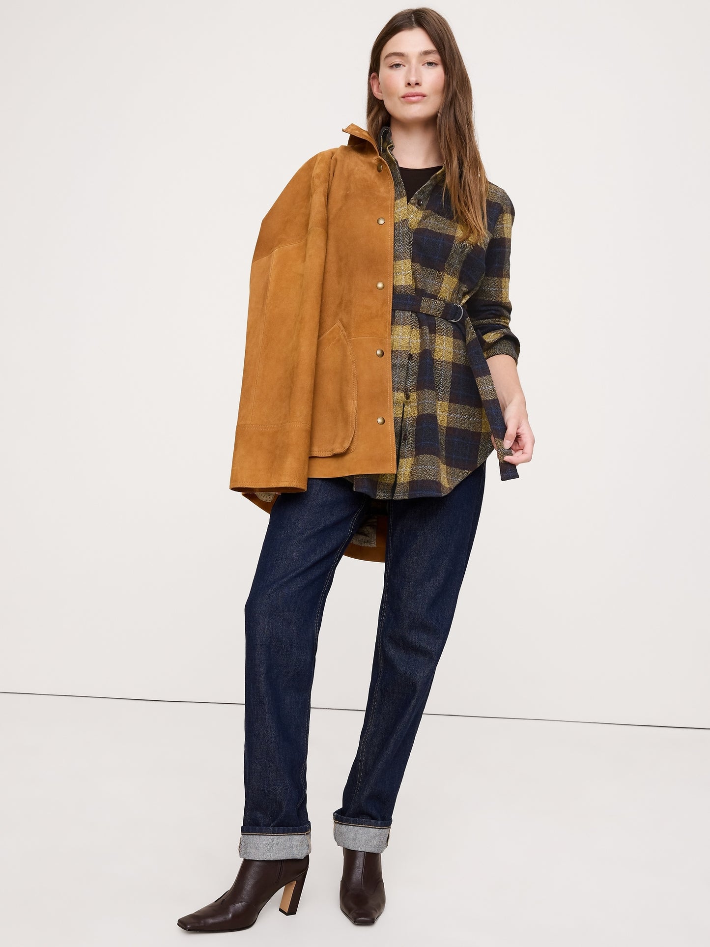 Flannel Belted Tunic Shirt