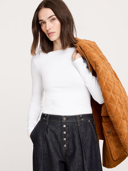 Ribbed Boat-Neck T-Shirt