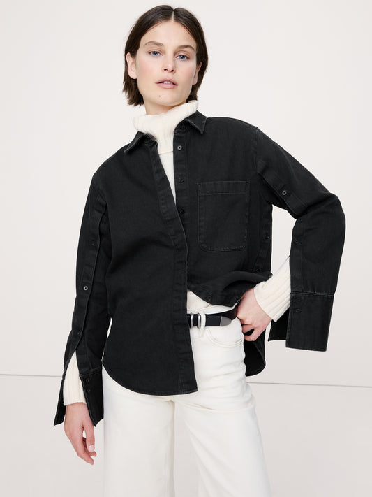 Denim Button-Sleeve Shirt