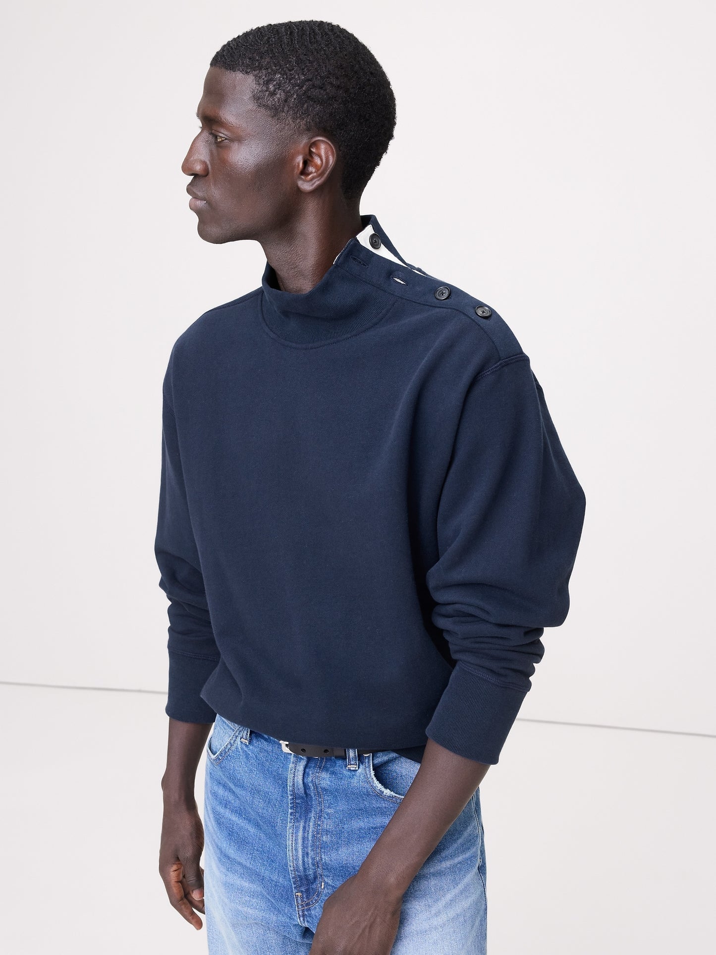 French Terry Button-Shoulder Sweatshirt