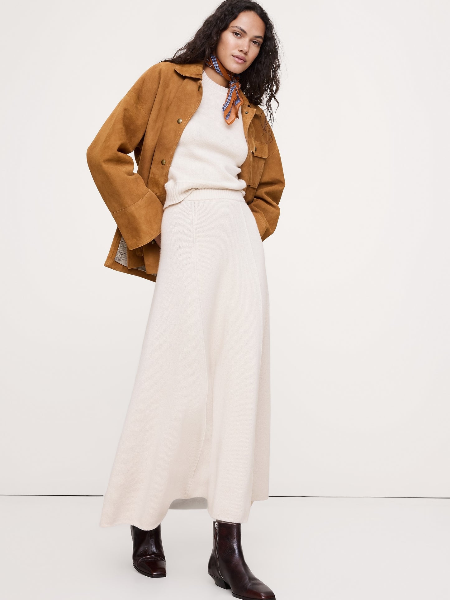Merino-Cotton Midi Sweater Skirt