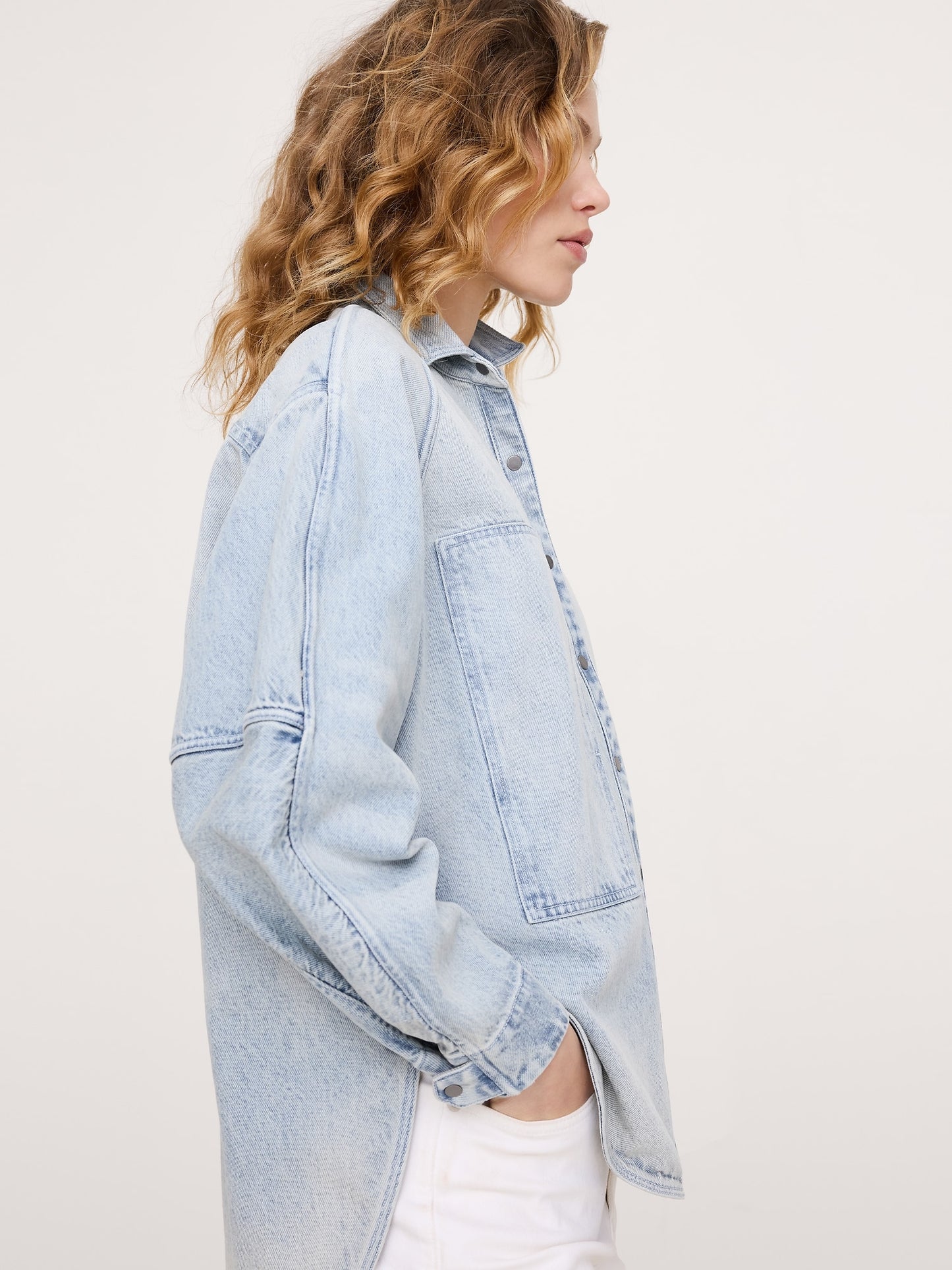 Oversized Denim Utility Pocket Shirt