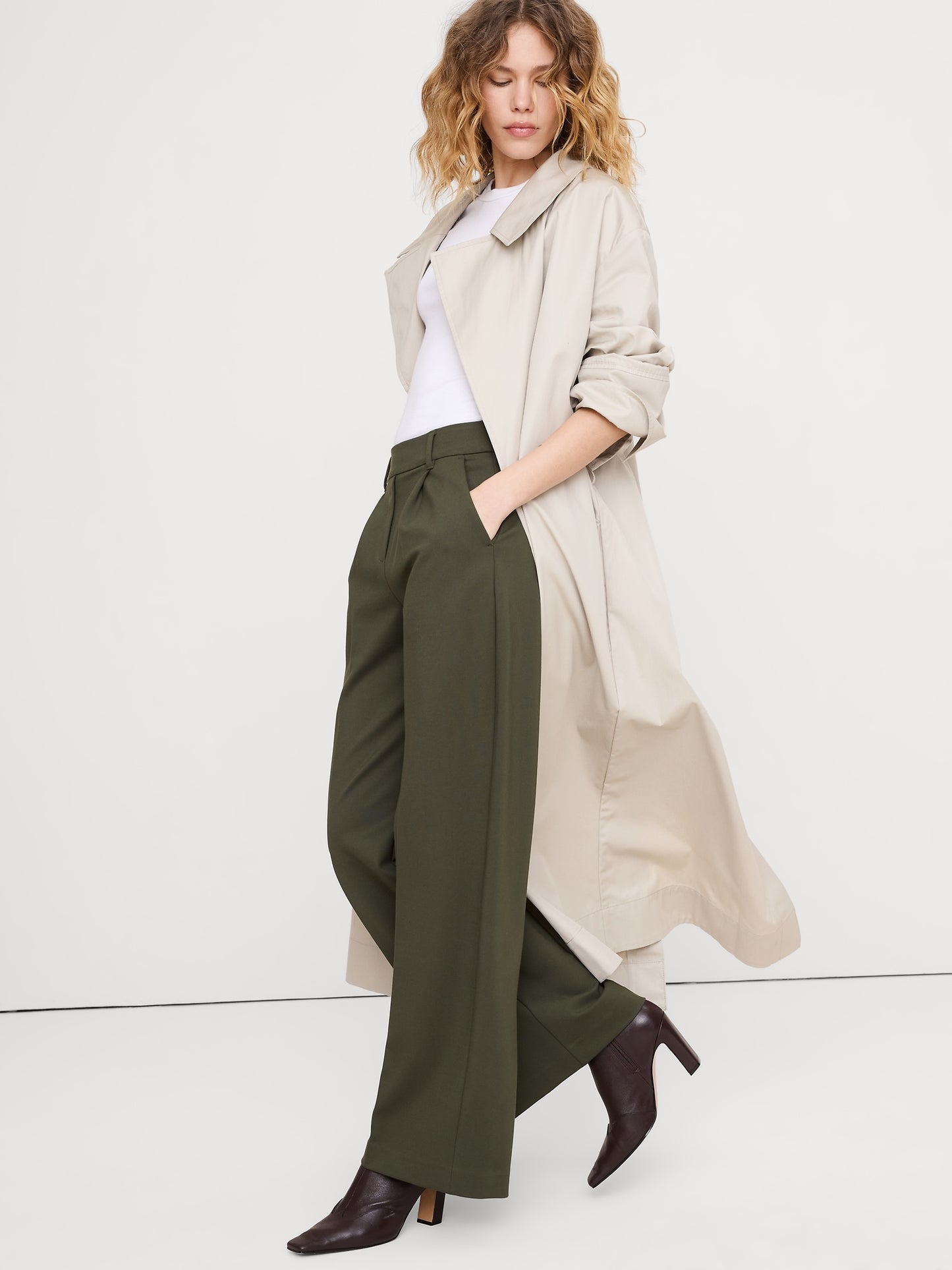 High-Rise Wide-Leg Drapey Ponte Pull-On Pant
