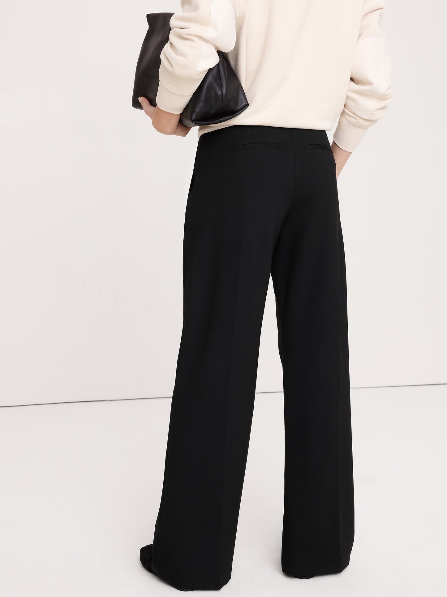 High-Rise Wide-Leg Drapey Ponte Pull-On Pant