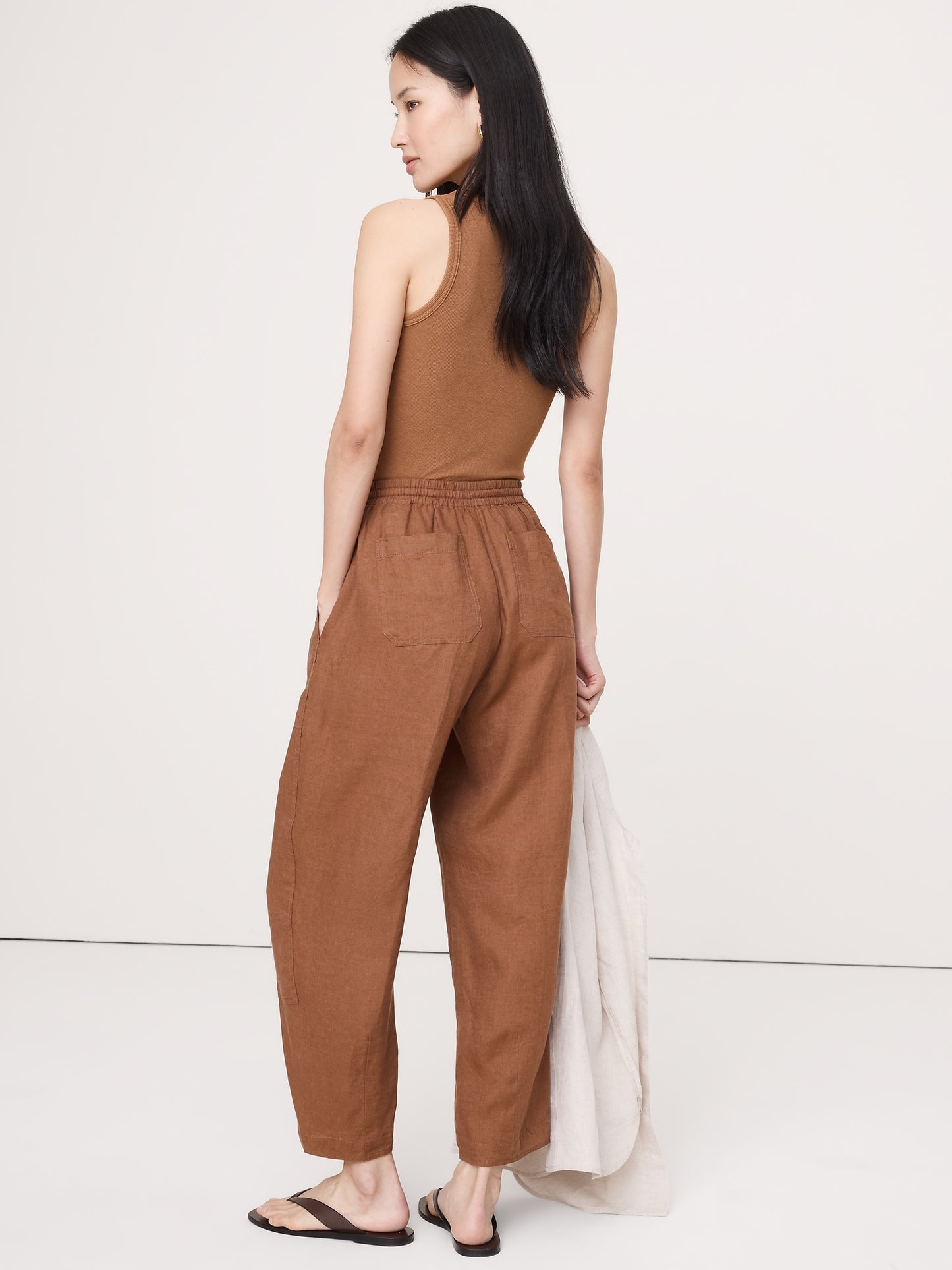 Barrel-Leg Linen Pull-On Pant